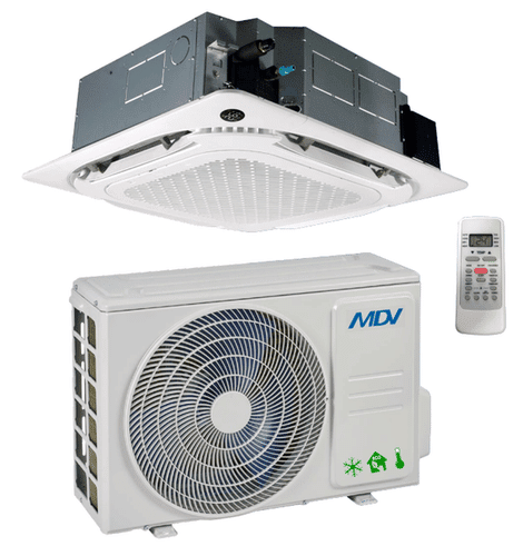 MDV-cassett-AC-indoor-out-door-and-remote-Accra-Ghana.png MDV 2.0hp R410 Cassette Unit (MCD-18CRN1) Ac - Image 1